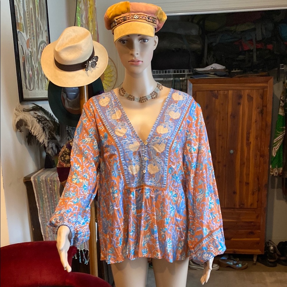 Arnhem Floral Blouse in Blue and Orange